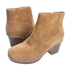 Lucky Brand | Women | Yasamin Studded Tan Suede Leather Heeled Booties | 5.5 M
